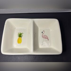 Rae Dunn Divided Dish with Pineapple and Flamingo